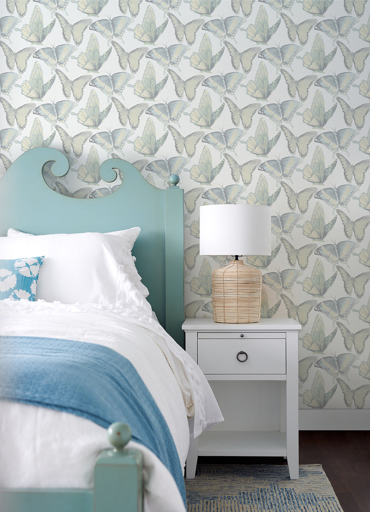 Janetta Mint Butterfly Wallpaper - Brewster Wallcovering