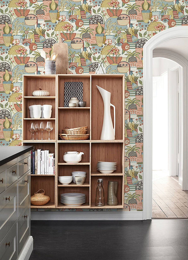 Fika Mustard Blissful Birds & Blooms Wallpaper - Brewster Wallcovering