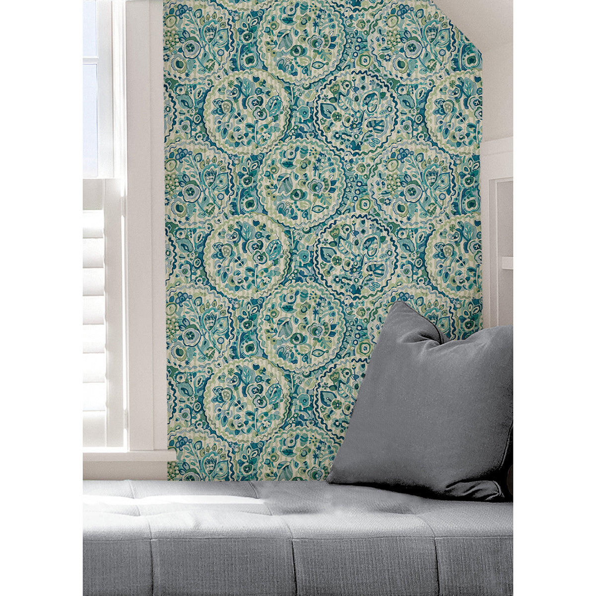 Teal Camille Peel and Stick Wallpaper - Brewster Wallcovering