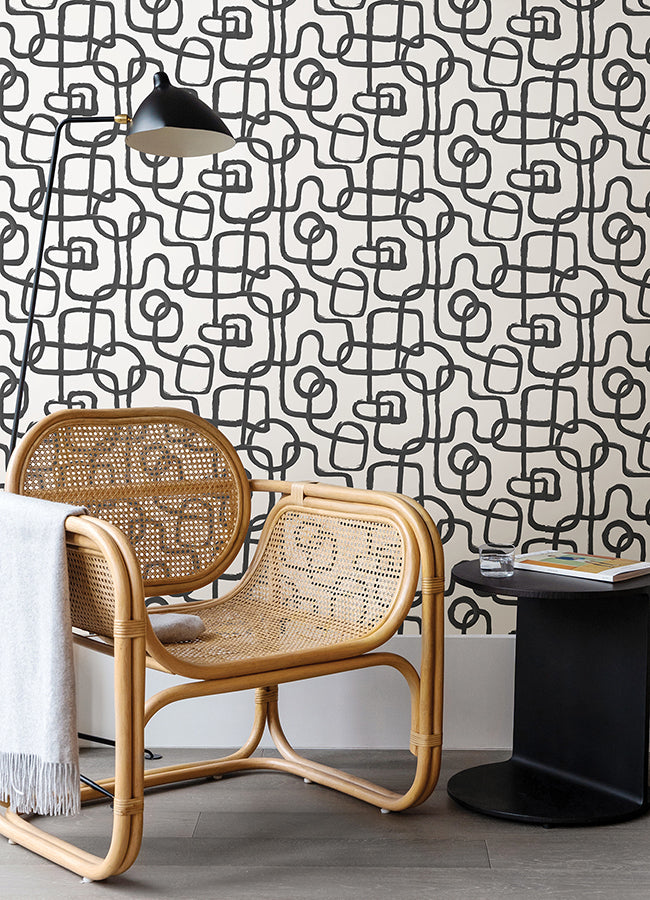 Black Niko Peel and Stick Wallpaper - Brewster Wallcovering