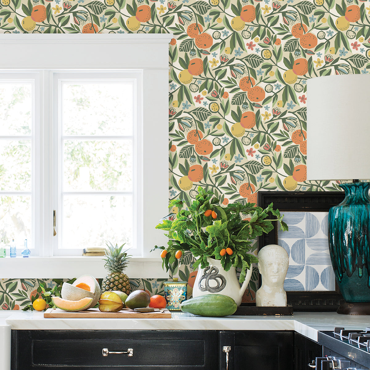 Ochre Clementine Garden Peel and Stick Wallpaper - Brewster Wallcovering