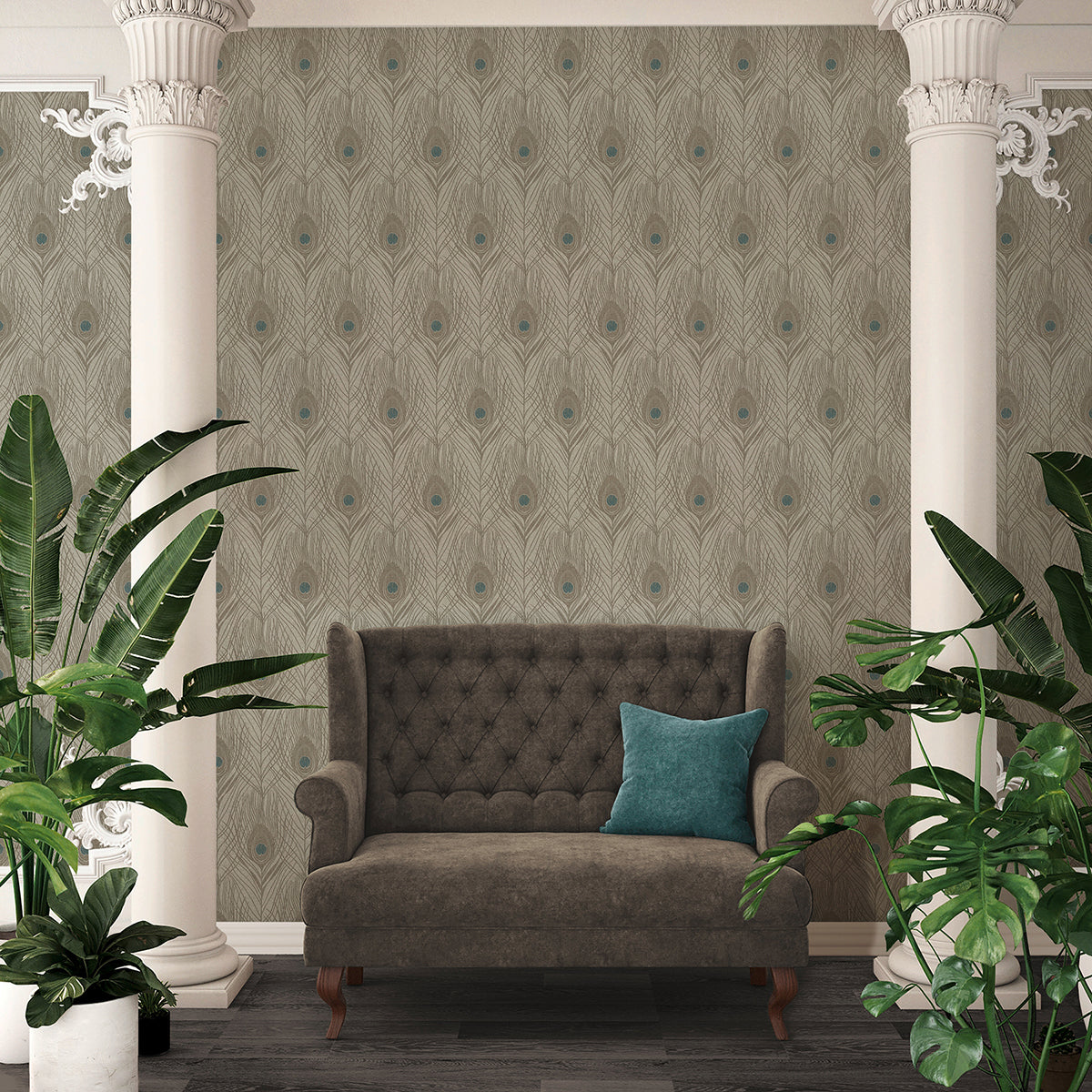 Prosperity Bronze Feather Wallpaper - Brewster Wallcovering