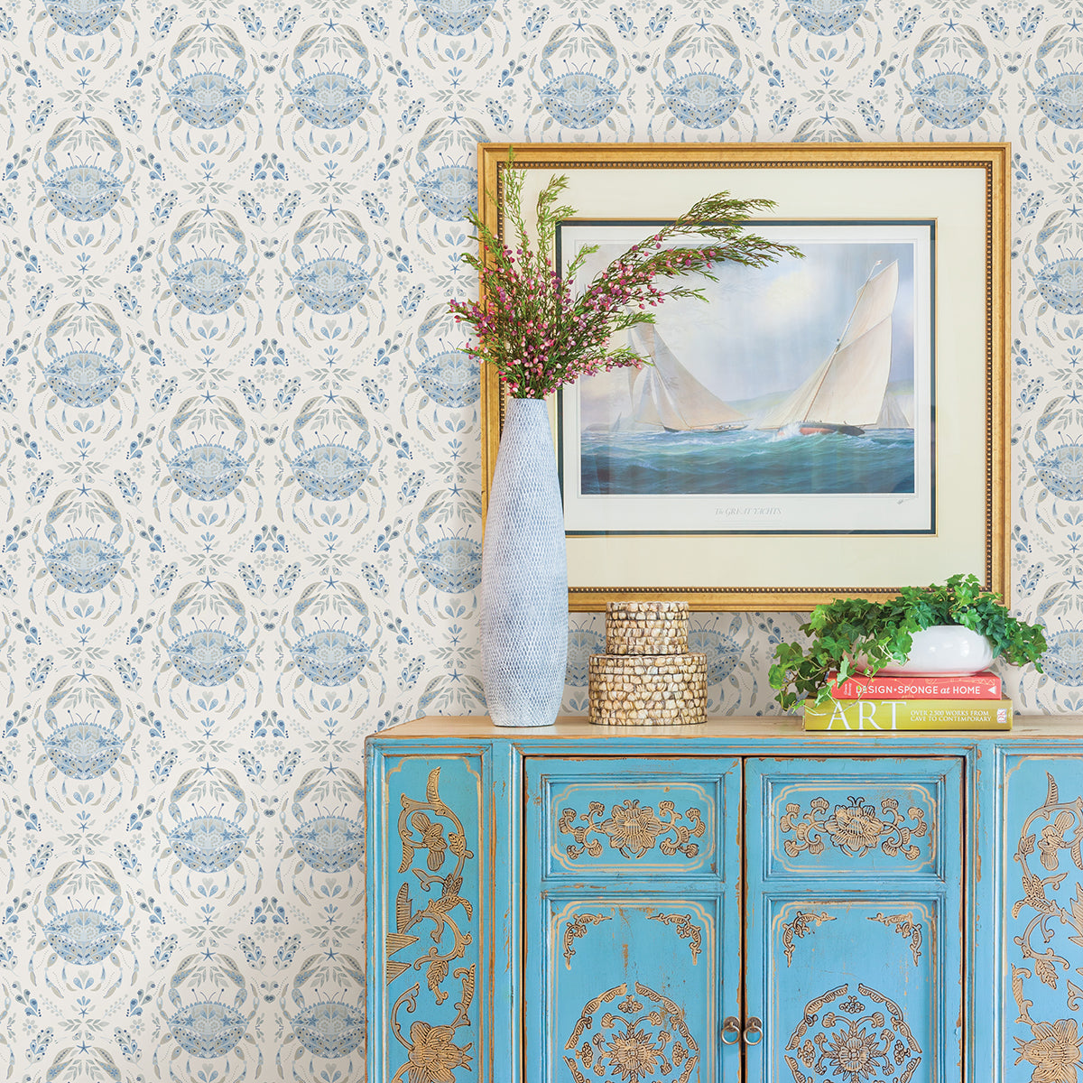 Blue Shellby Peel and Stick Wallpaper - Brewster Wallcovering