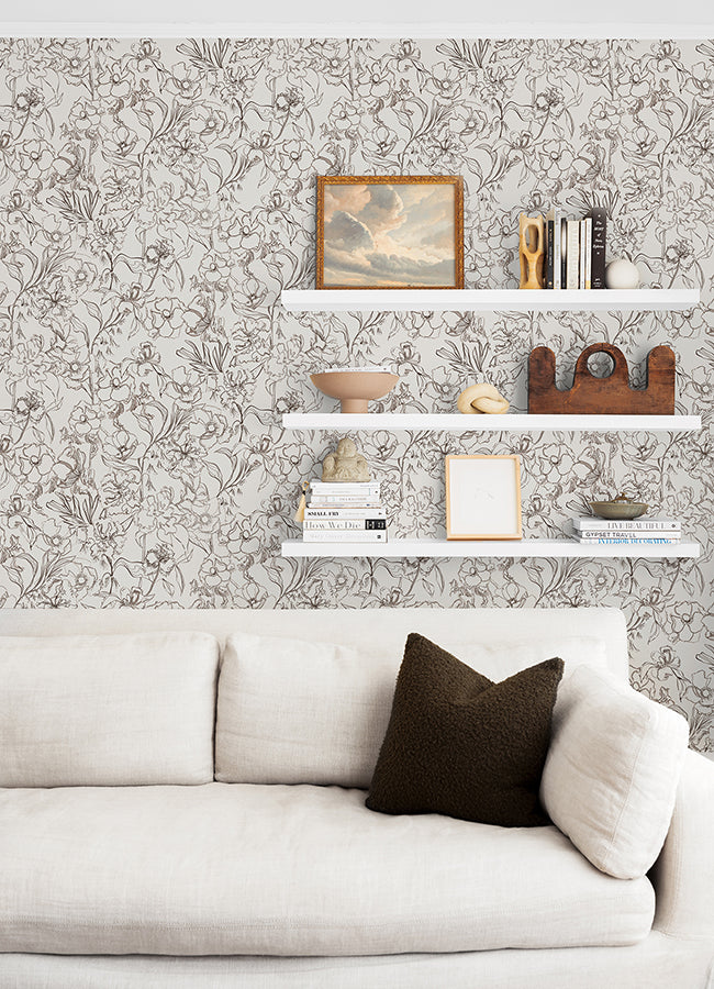 Brown May Bloom Peel and Stick Wallpaper - Brewster Wallcovering