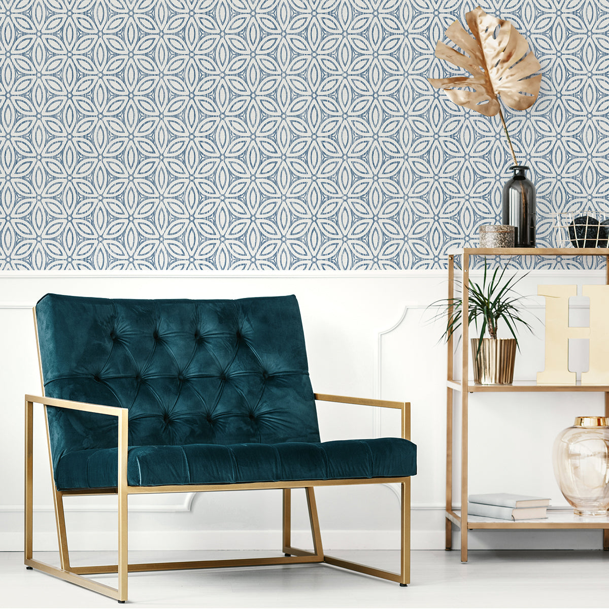 Blue Hepatica Petal String Peel and Stick Wallpaper - Brewster Wallcovering