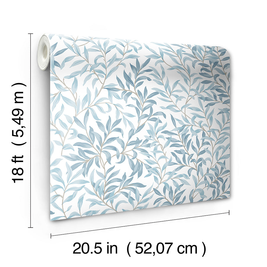 Cloud Blue Terrace Vines Peel and Stick Wallpaper - Brewster Wallcovering