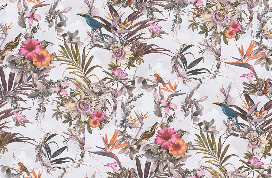 Hollis White Tropical Wallpaper - Brewster Wallcovering