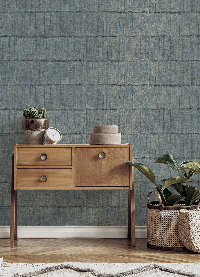 Blake Denim Texture Stripe Wallpaper - Brewster Wallcovering