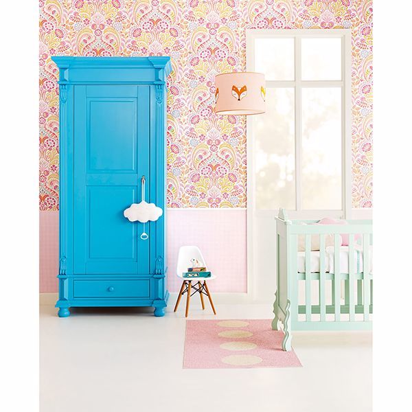 Emelie Pink Damask Wallpaper - Brewster Wallcovering