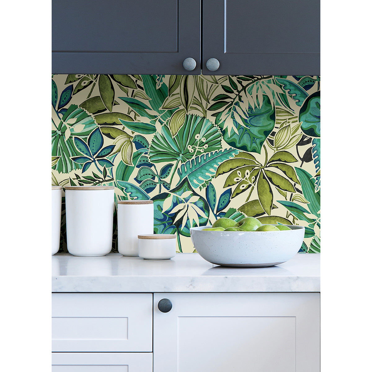 Turquoise Feuilles Peel and Stick Wallpaper - Brewster Wallcovering