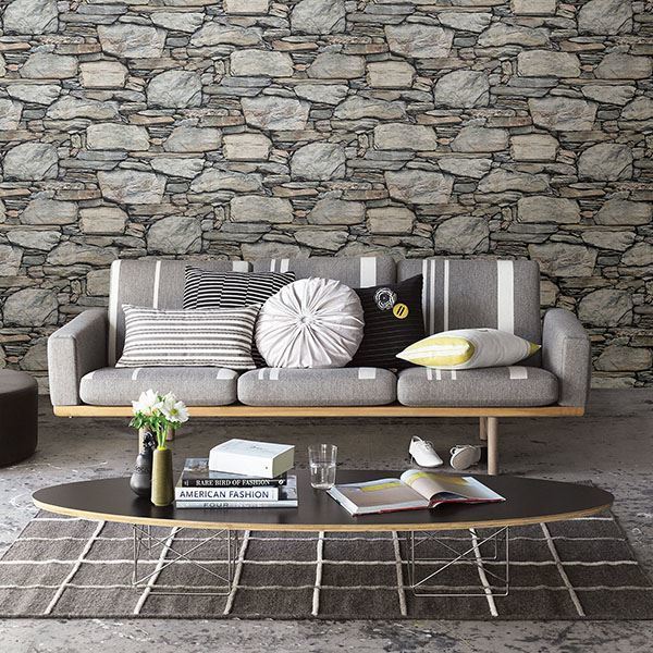 Cobble Light Grey Stone Wall Wallpaper - Brewster Wallcovering