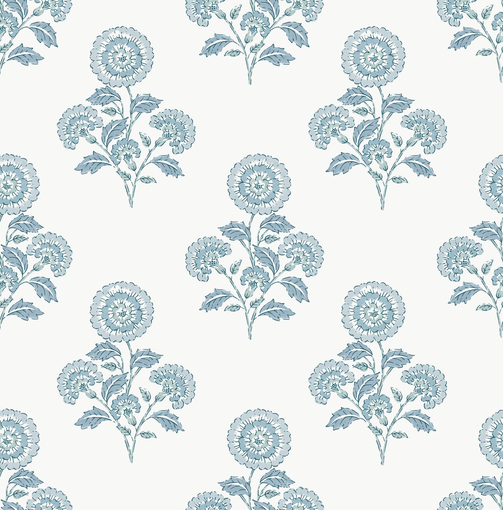 Picture of Flourish Block Print Blue on Blue Peel and Stick Wallpaper