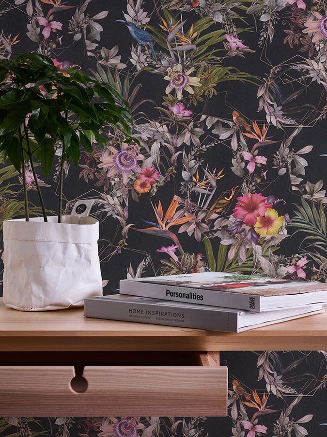 Hollis Navy Tropical Wallpaper - Brewster Wallcovering