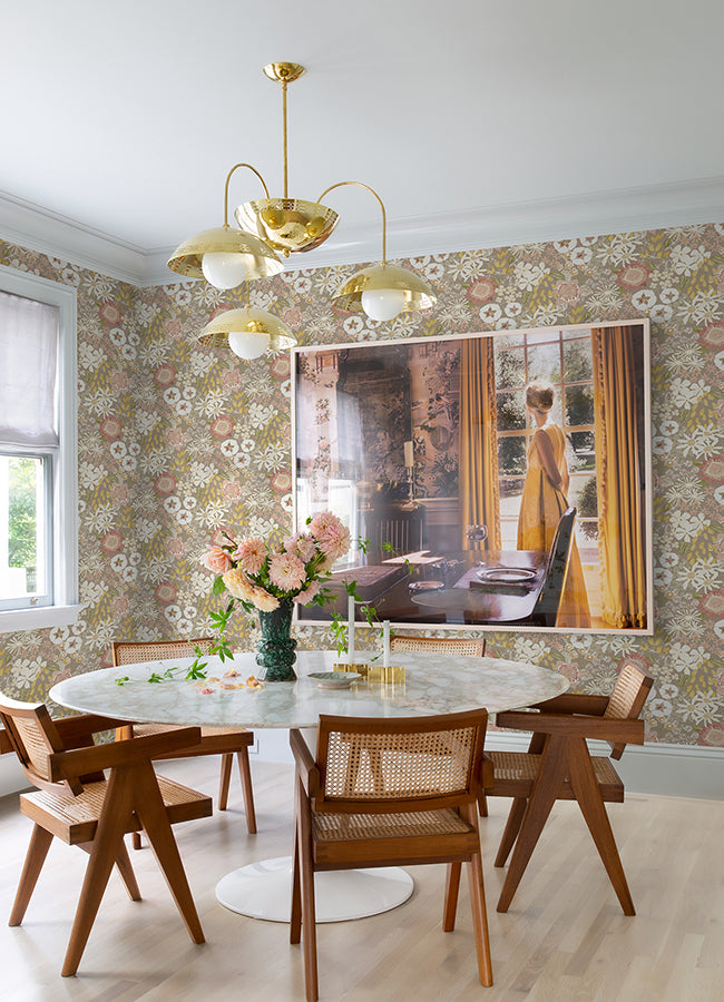 Karina Neutral Wildflower Garden Wallpaper - Brewster Wallcovering