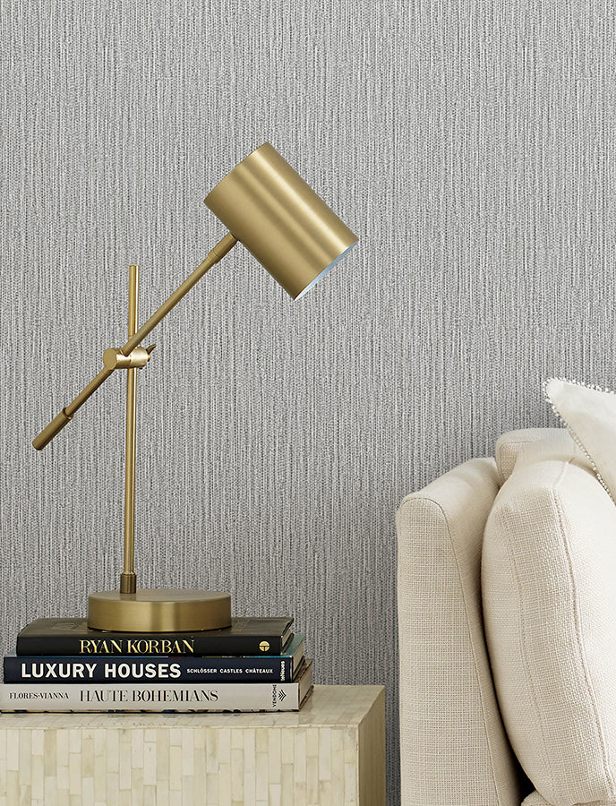 Bowman Charcoal Faux Linen Wallpaper - Brewster Wallcovering