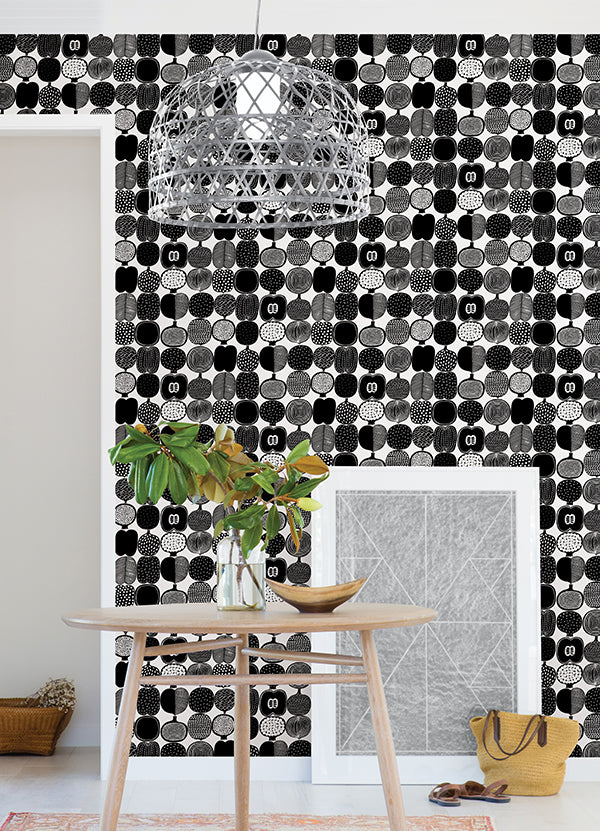 Black and White Kompotti Peel and Stick Wallpaper - Brewster Wallcovering