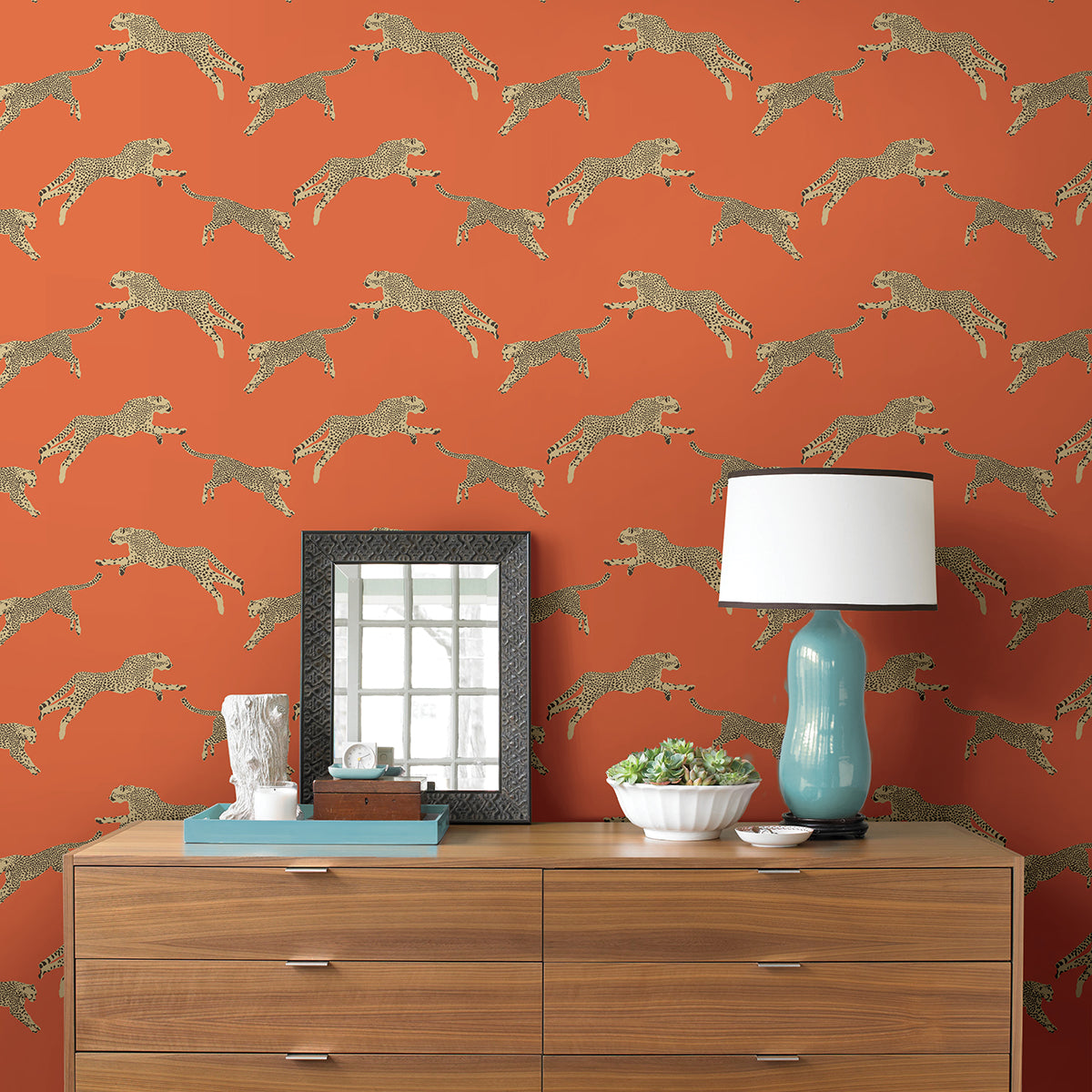 Clementine Leaping Cheetah Peel and Stick Wallpaper - Brewster Wallcovering