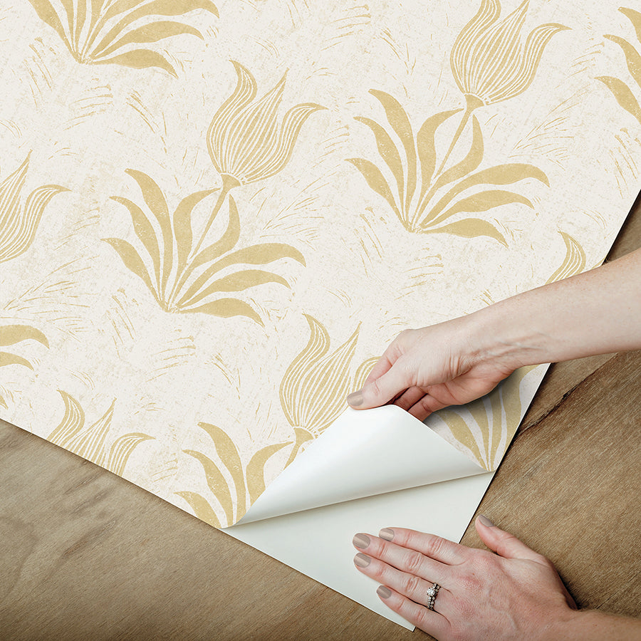 Mustard Parrot Tulip Peel and Stick Wallpaper - Brewster Wallcovering