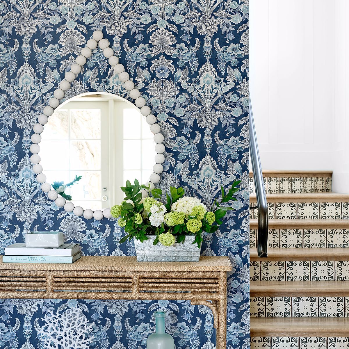 Vera Blue Floral Damask Wallpaper - Brewster Wallcovering