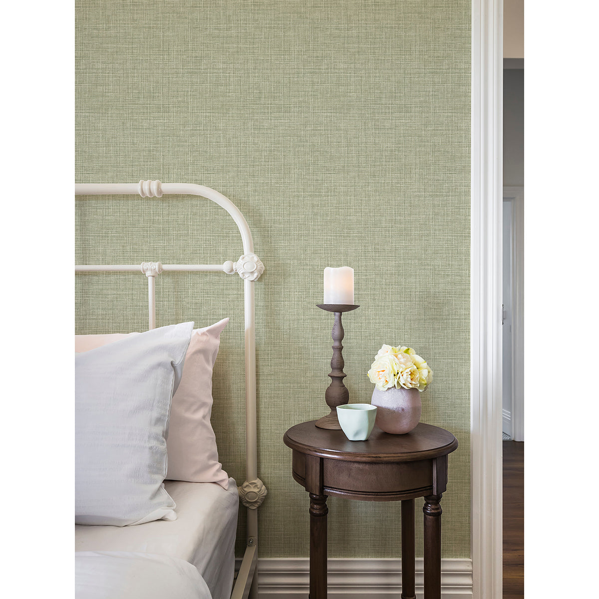 Tuckernuck Green Linen Wallpaper - Brewster Wallcovering