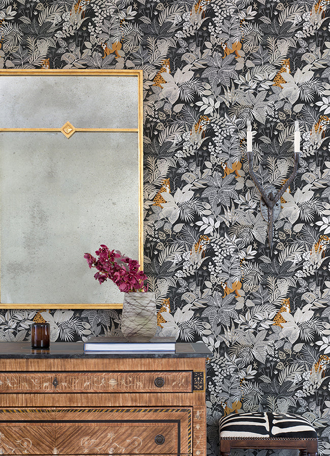 Charcoal Tropical Oasis Peel and Stick Wallpaper - Brewster Wallcovering