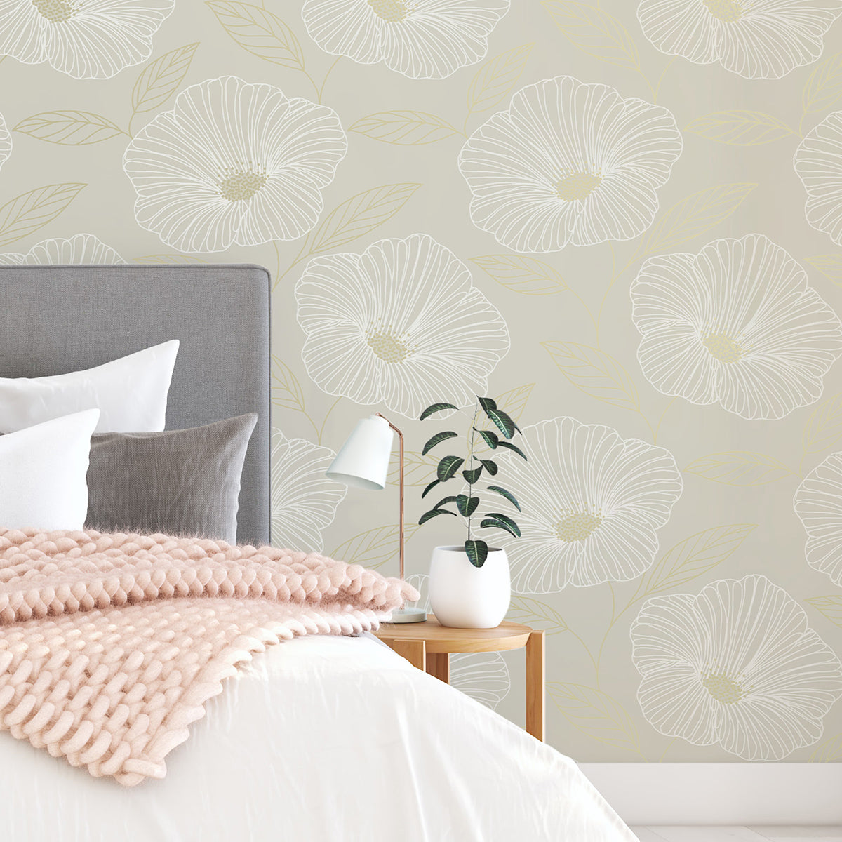 Dove Floweret Peel and Stick Wallpaper - Brewster Wallcovering