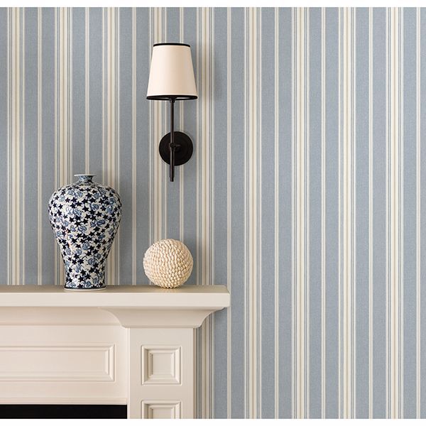 Cooper Denim Stripe Wallpaper - Brewster Wallcovering