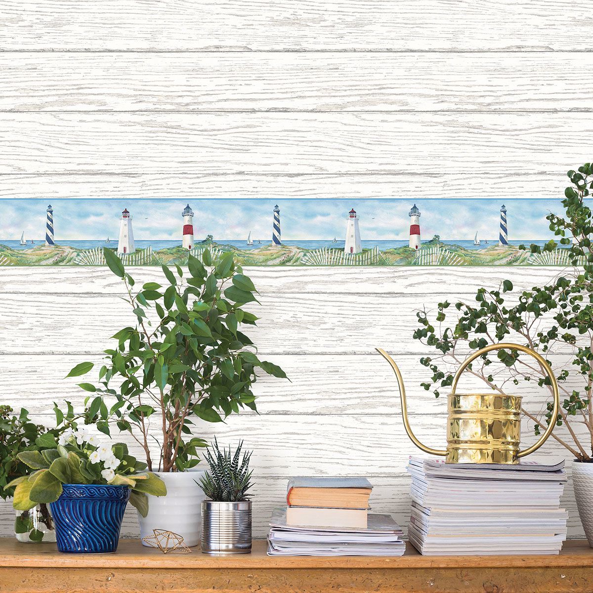 Eugene Blue Lighthouse Border - Brewster Wallcovering