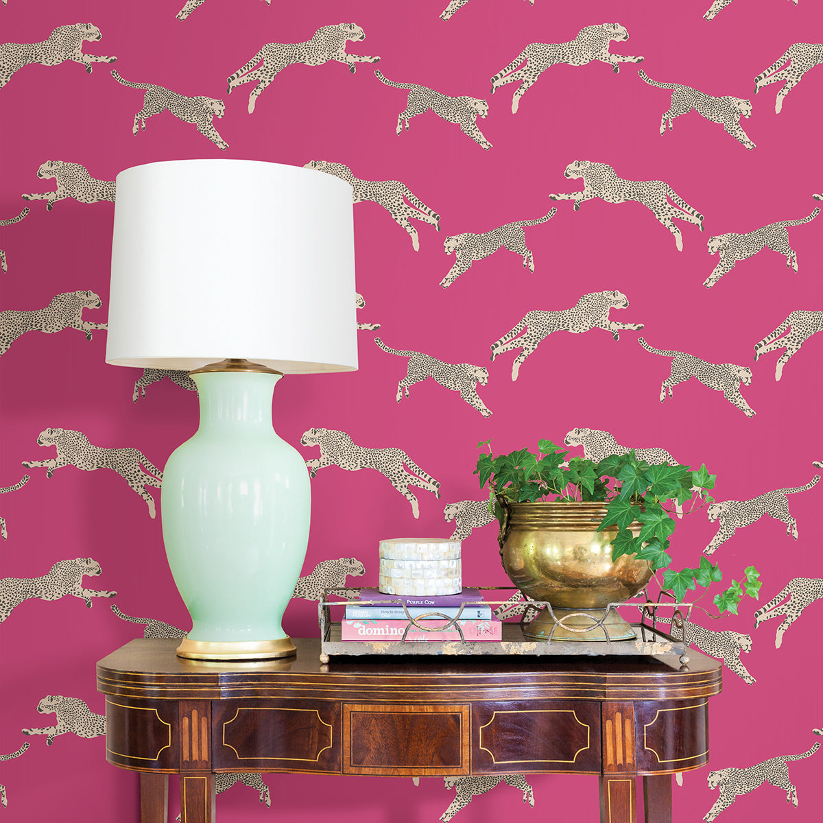 Bubblegum Leaping Cheetah Peel and Stick Wallpaper - Brewster Wallcovering