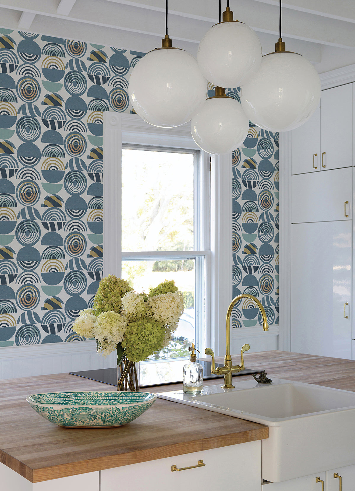 Mahe Blue Mod Geometric Wallpaper - Brewster Wallcovering