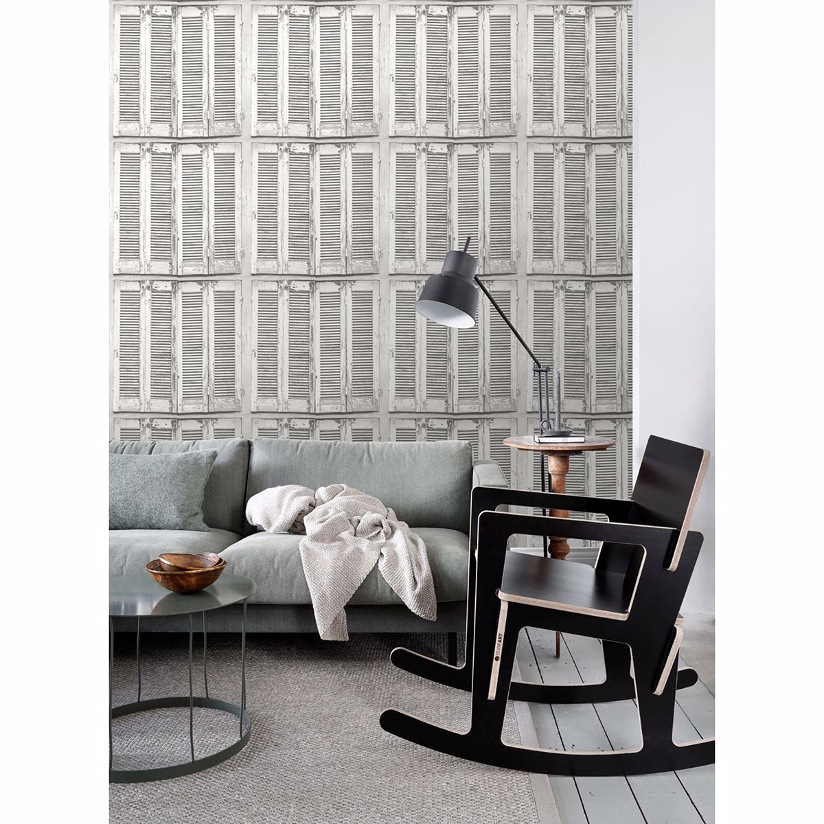 Lansbury Off-White Distressed Shutter Wallpaper - Brewster Wallcovering