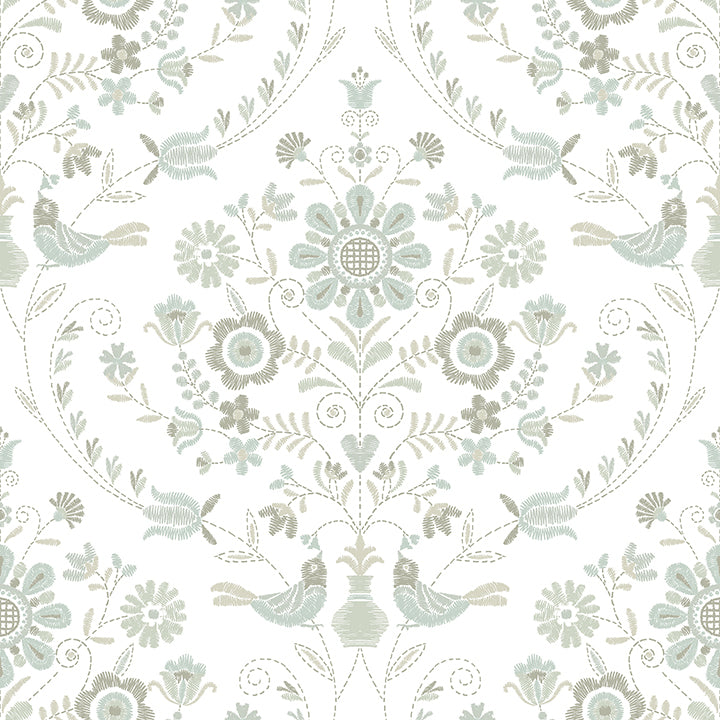 Picture of Britt Neutral Embroidered Damask Wallpaper