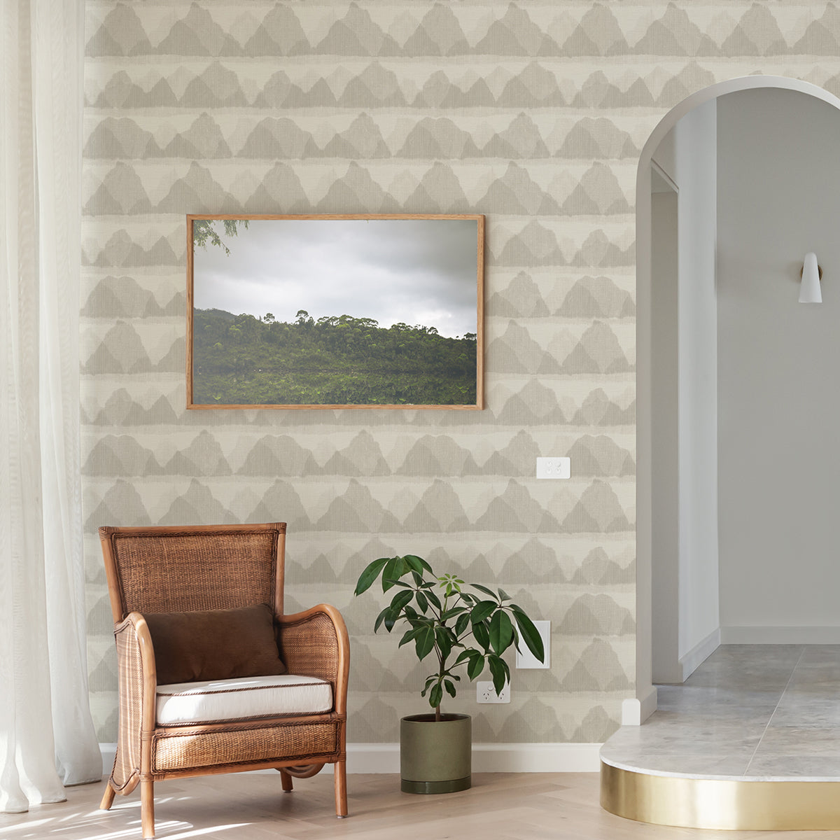 Taupe Mountain Peak String Peel and Stick Wallpaper - Brewster Wallcovering