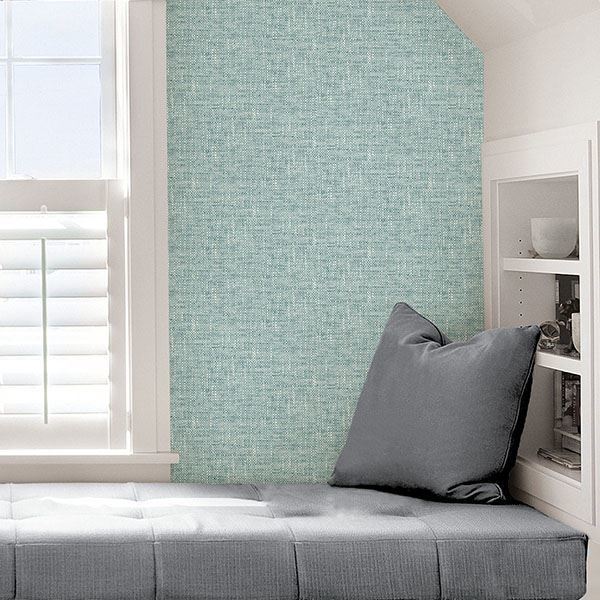 Aqua Poplin Texture Peel & Stick Wallpaper - Brewster Wallcovering