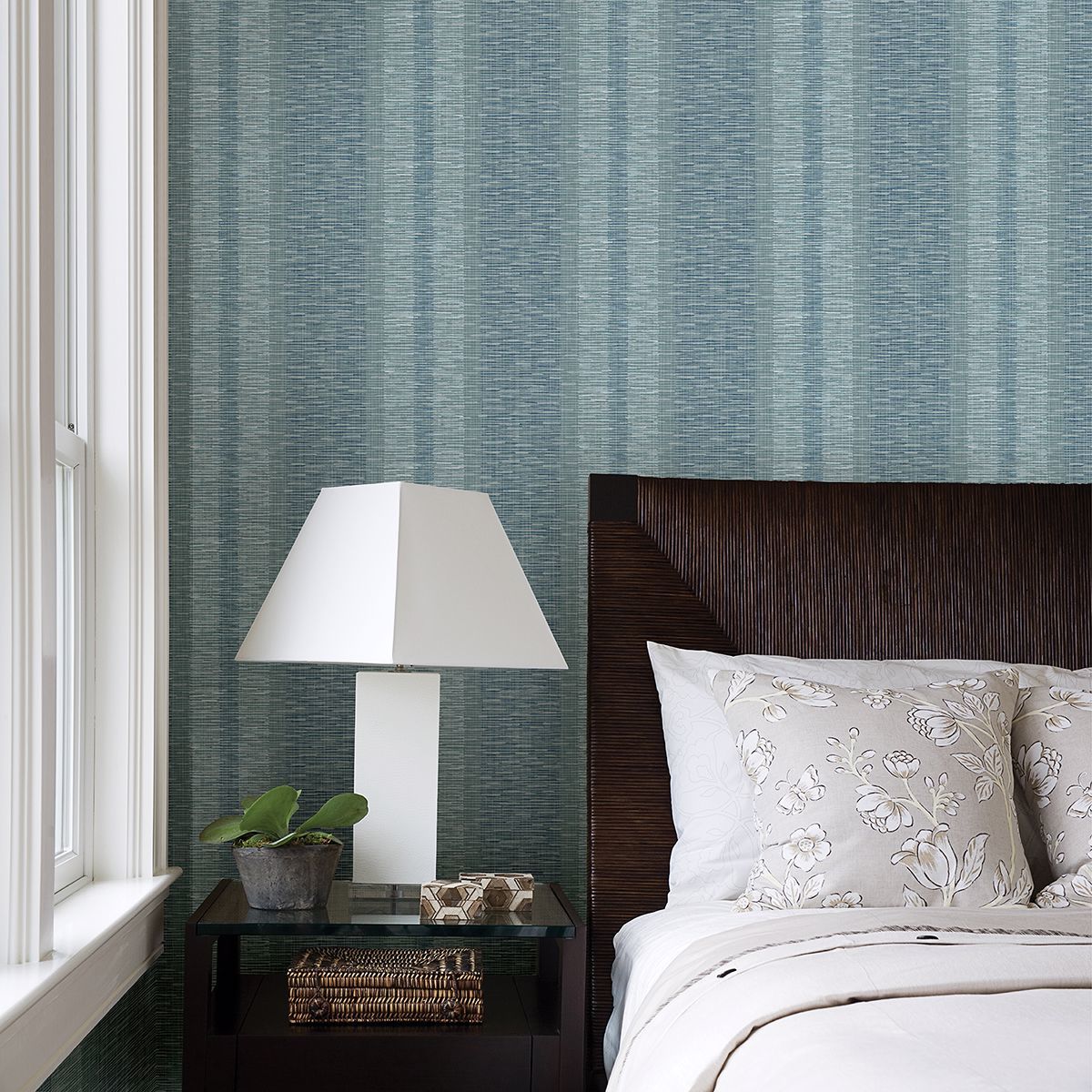 Pezula Teal Texture Stripe Wallpaper - Brewster Wallcovering