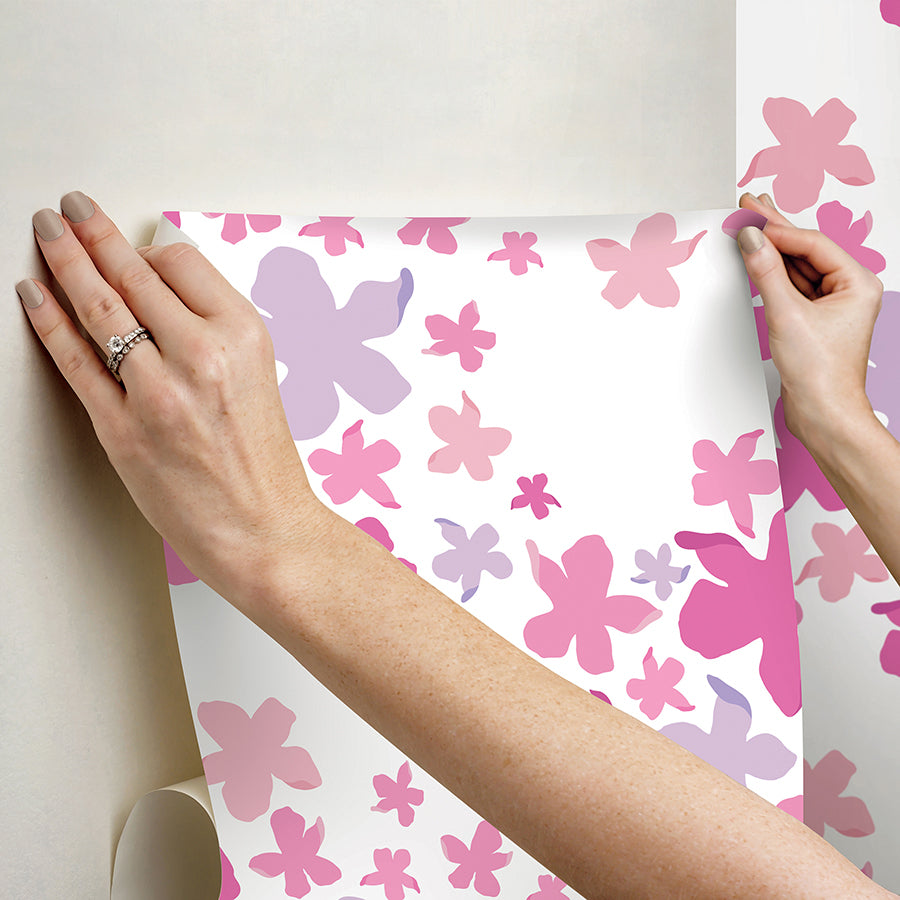 Lele Lillies Pink Peel and Stick Wallpaper - Brewster Wallcovering