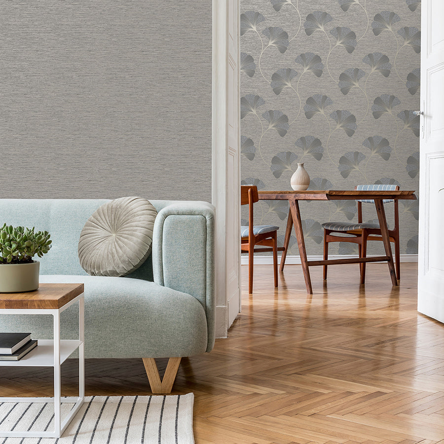 Miya Grey Ginkgo Wallpaper - Brewster Wallcovering