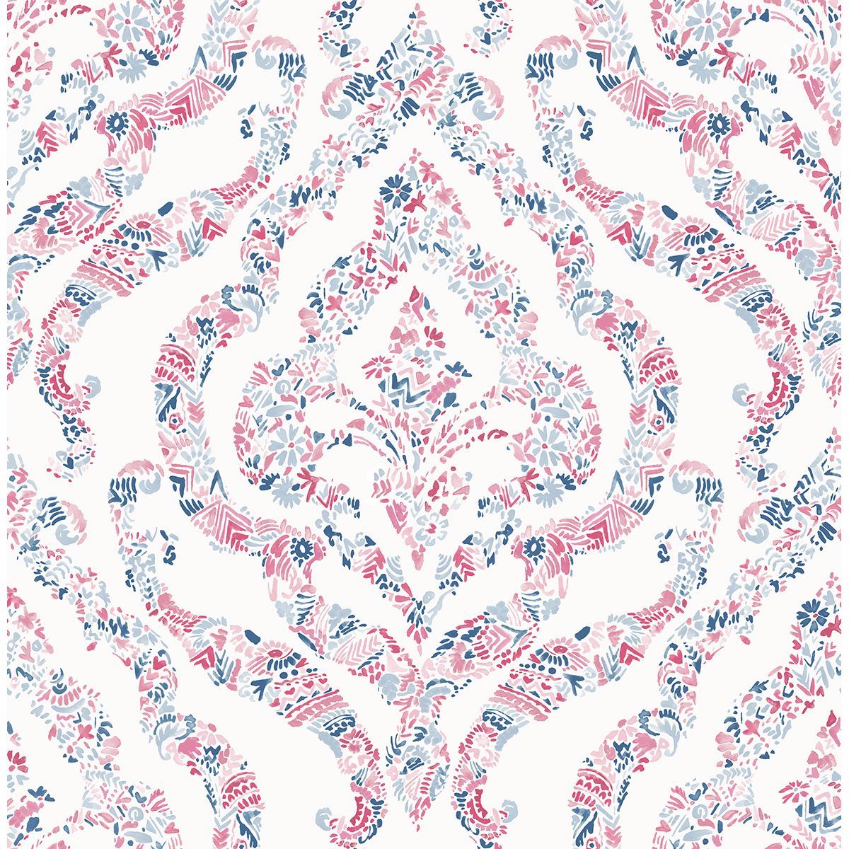 Picture of Featherton Coral Floral Damask Wallpaper