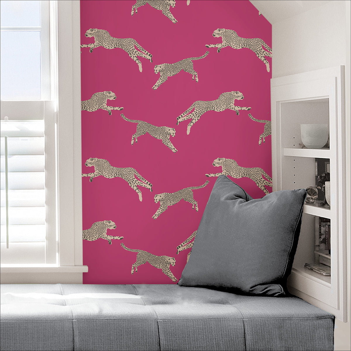 Bubblegum Leaping Cheetah Peel and Stick Wallpaper - Brewster Wallcovering