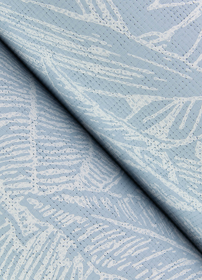 Brentwood Sky Blue Palm Leaves Wallpaper by Scott Living - Brewster Wallcovering