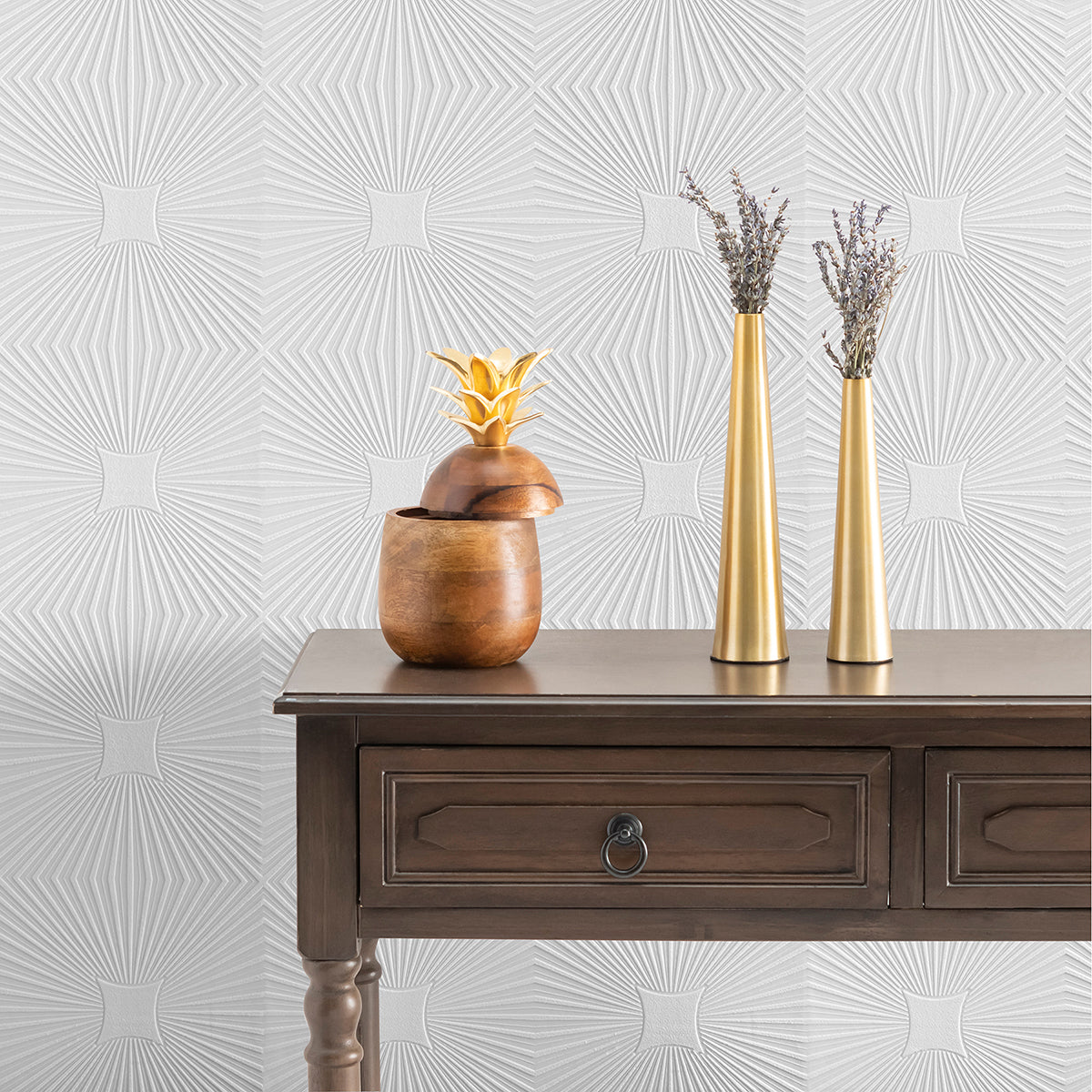 Silvie White Tin Burst Paintable Wallpaper - Brewster Wallcovering