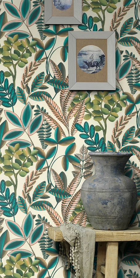 Liani Cream Painterly Botanical Wallpaper - Brewster Wallcovering