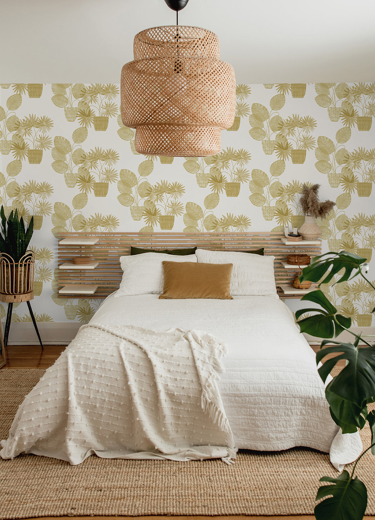 Aida Gold Potted Plant Wallpaper - Brewster Wallcovering