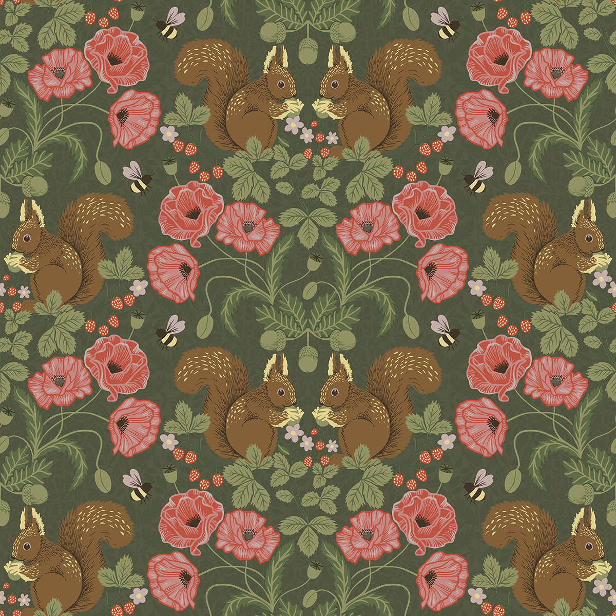 Picture of Kurre Dark Green Woodland Damask Wallpaper