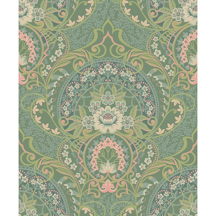 Picture of Nasrin Sea Green Damask Wallpaper