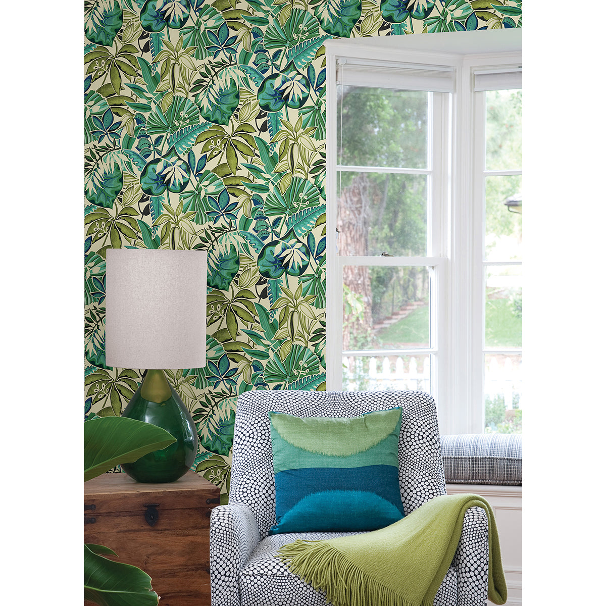 Turquoise Feuilles Peel and Stick Wallpaper - Brewster Wallcovering