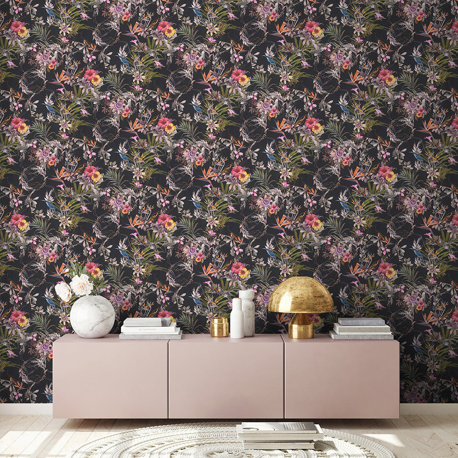 Hollis Navy Tropical Wallpaper - Brewster Wallcovering