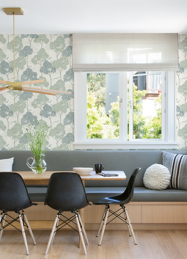 Lykke Green Textured Tree Wallpaper - Brewster Wallcovering