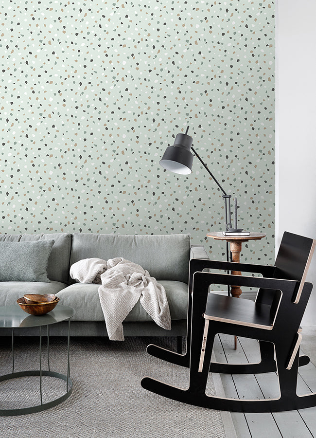 Ona Mint Terrazzo Wallpaper - Brewster Wallcovering