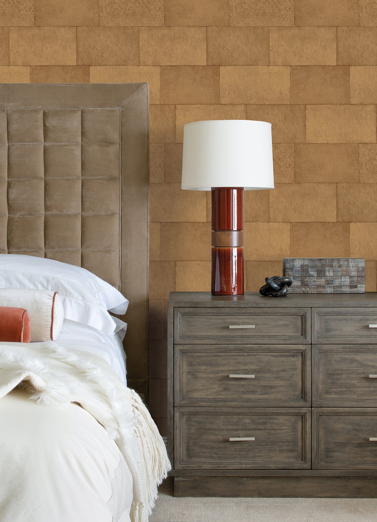 Lyell Brown Stone Wallpaper - Brewster Wallcovering